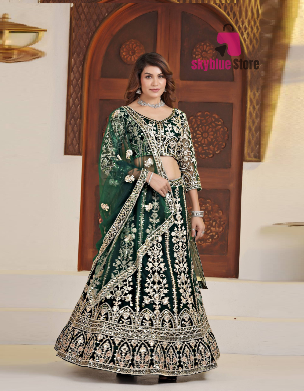 Green Color DVD Soft Net Sequence Work Lehenga Choli