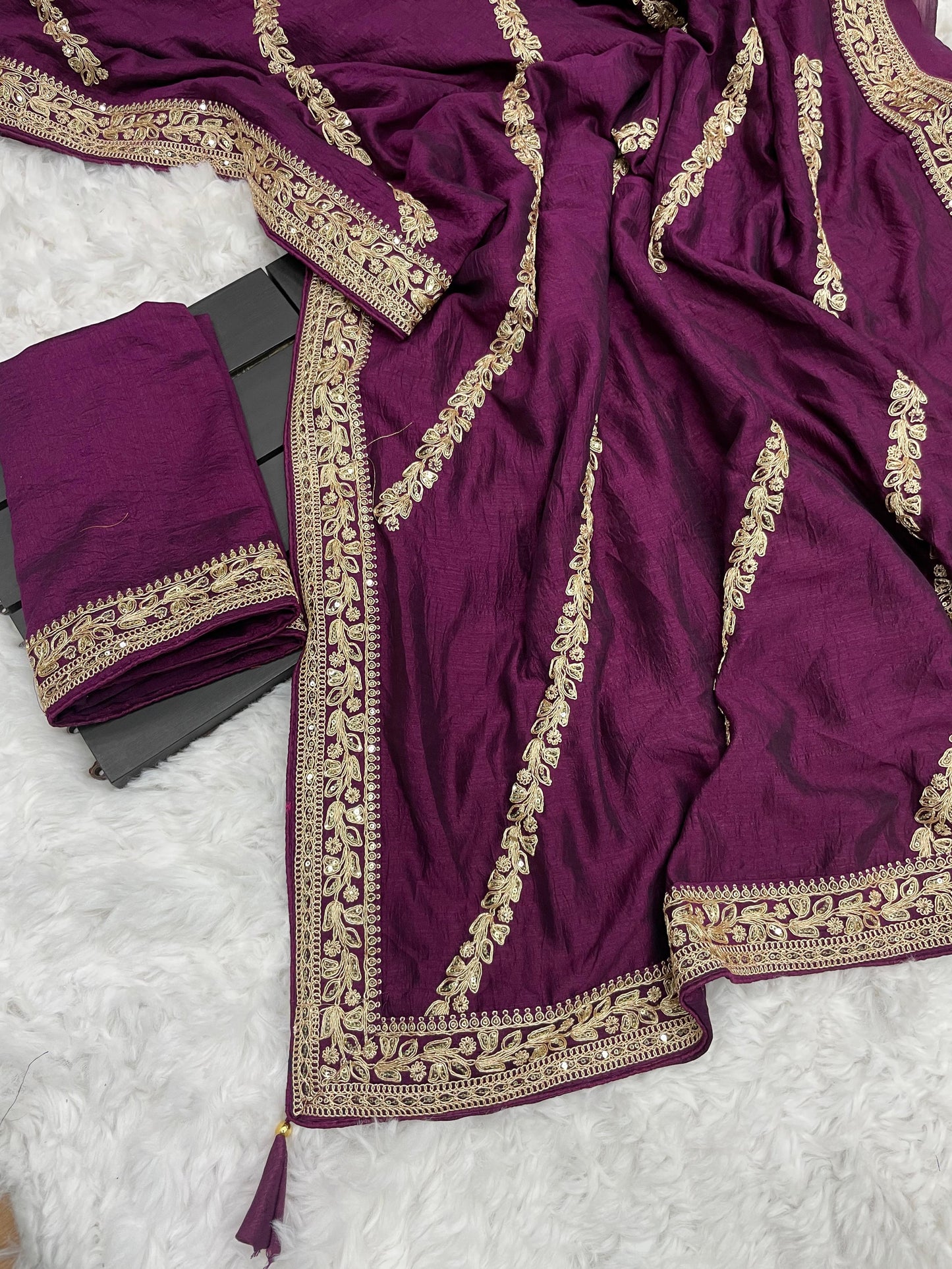 Wedding Wear Vichitra Silk Coding Work Border Saree in Many Colors