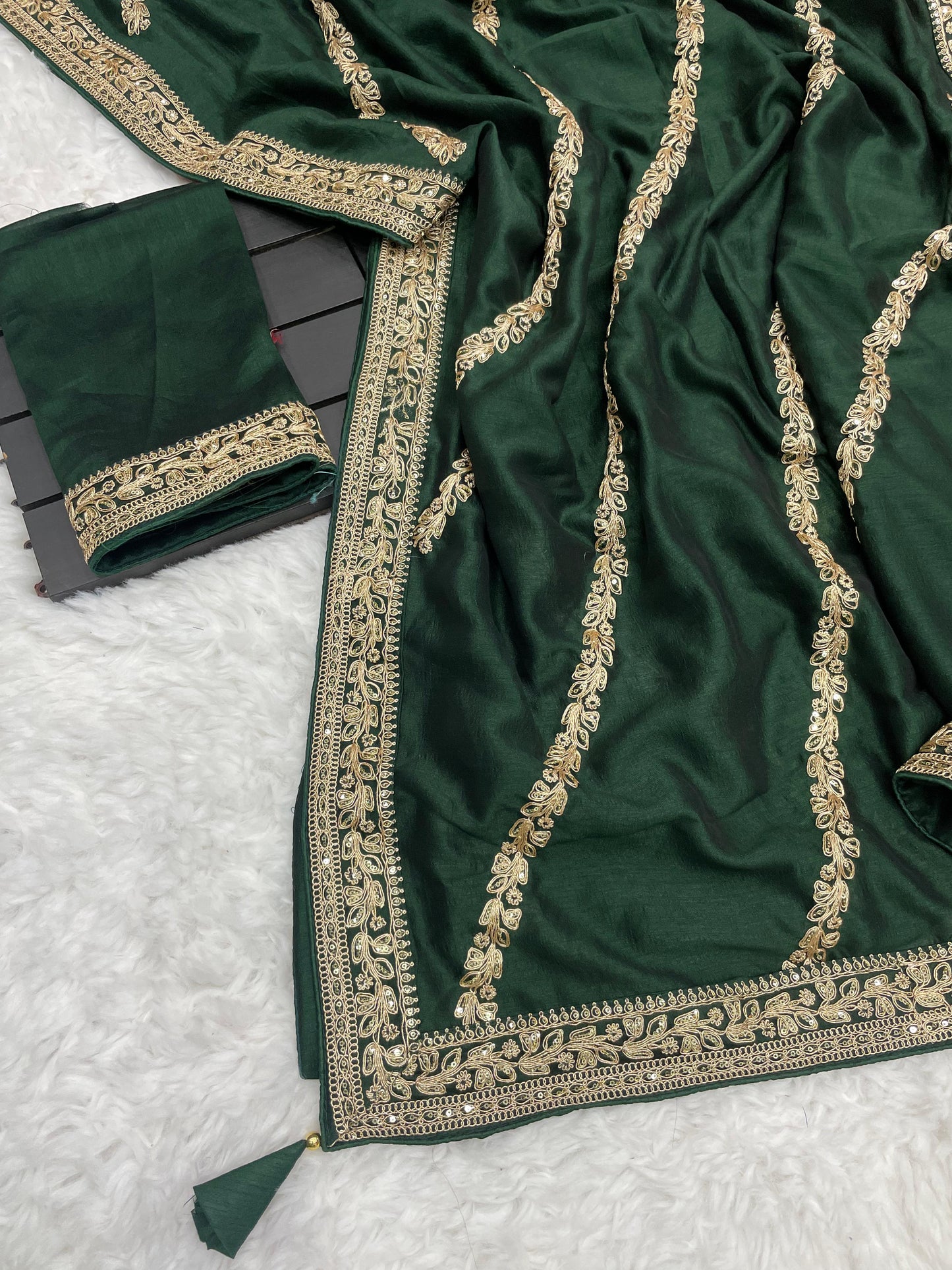 Wedding Wear Vichitra Silk Coding Work Border Saree in Many Colors