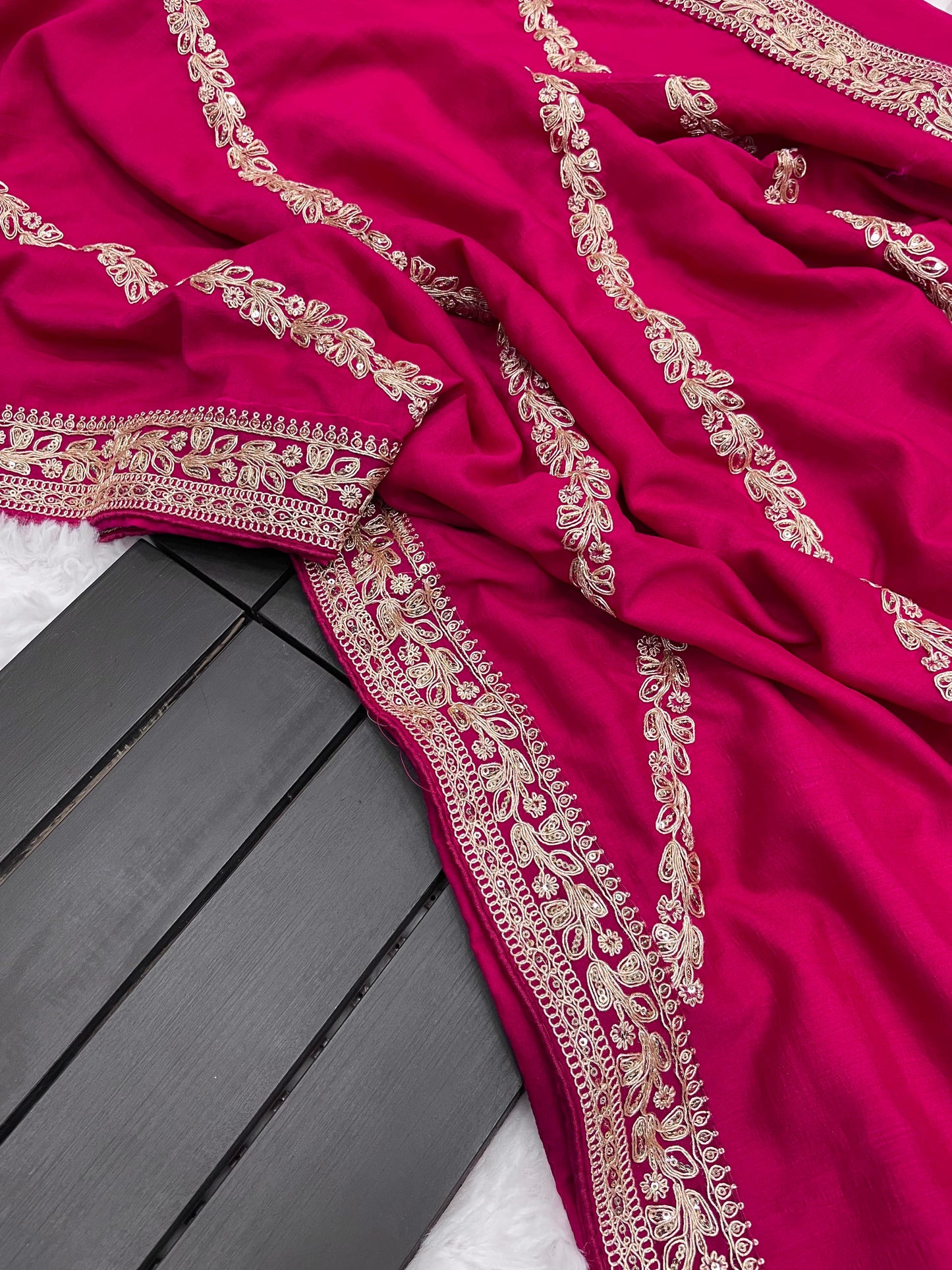 Wedding Wear Vichitra Silk Coding Work Border Saree in Many Colors