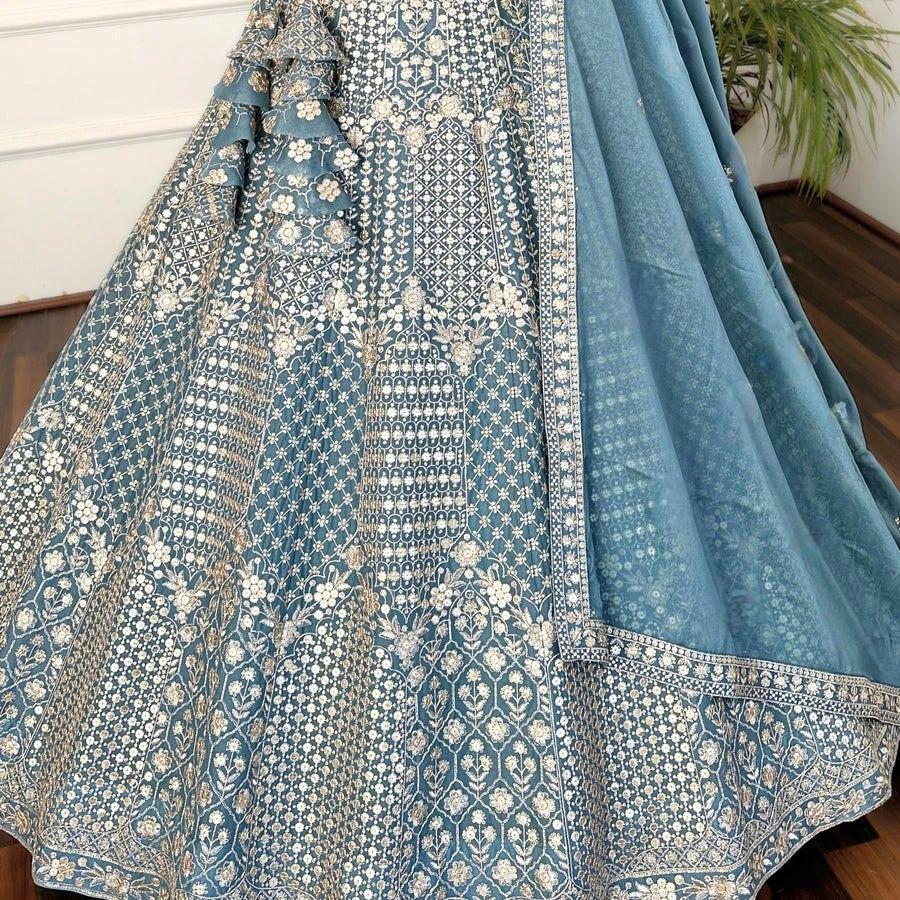 Wedding Wear Light Blue Colour Georgette Lehenga Choli
