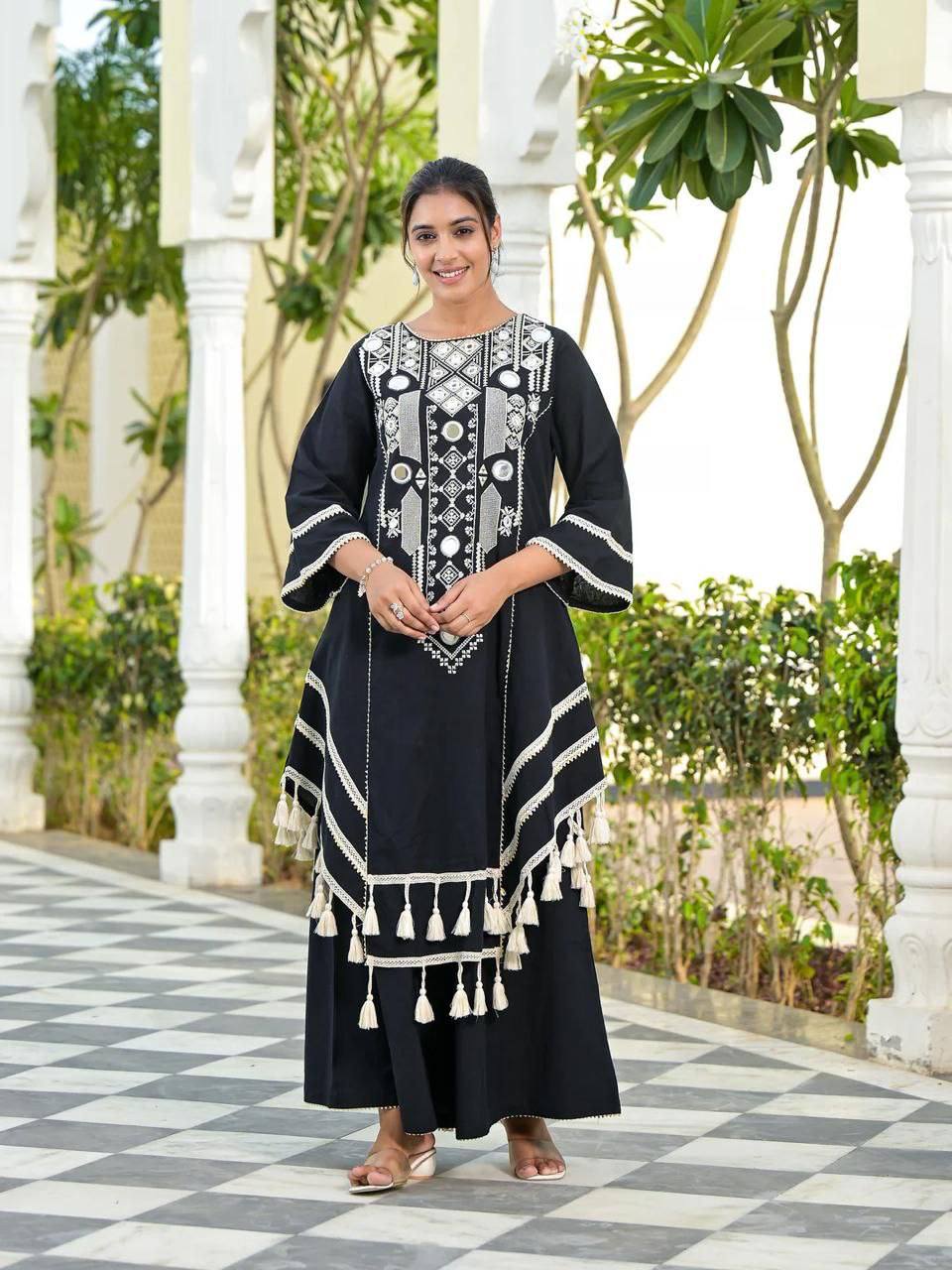 Western Wear Embroidered or Mirror Work Kurti Palazzo Set