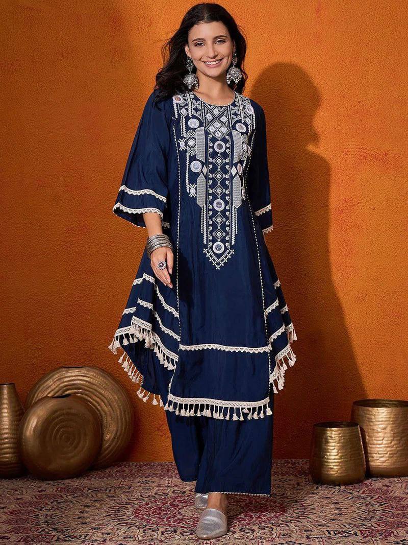 Western Wear Embroidered or Mirror Work Kurti Palazzo Set