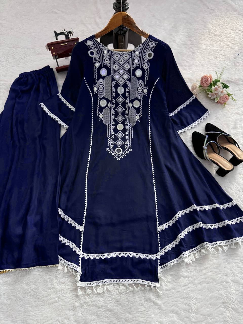 Western Wear Embroidered or Mirror Work Kurti Palazzo Set
