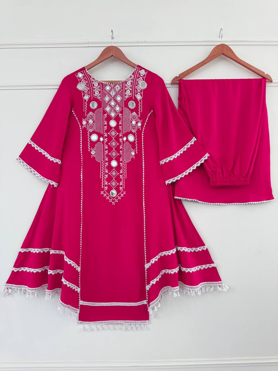 Western Wear Embroidered or Mirror Work Kurti Palazzo Set