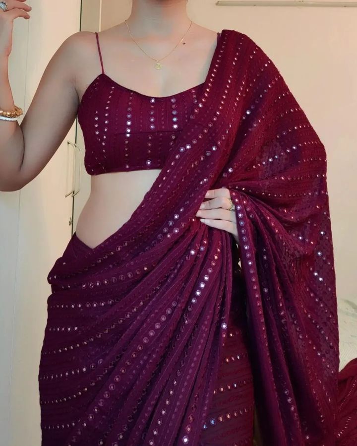 Wedding Wear Soft Georgette Embroidered Lining Saree Blouse For Women