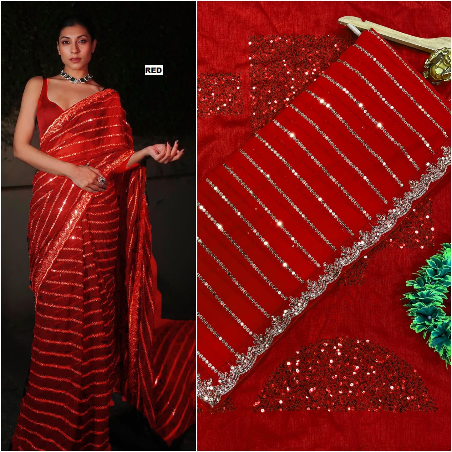 Function Wear Georgette Sequence Work Border Saree