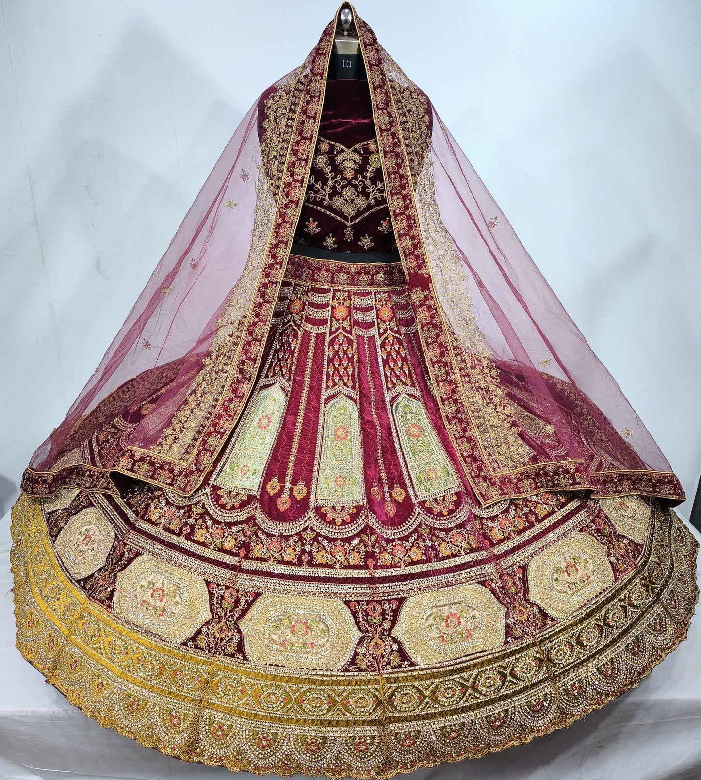 Wedding Special Multi Heavy Velvet Zarkan Diamond Work Bridal Lehenga Choli For Women