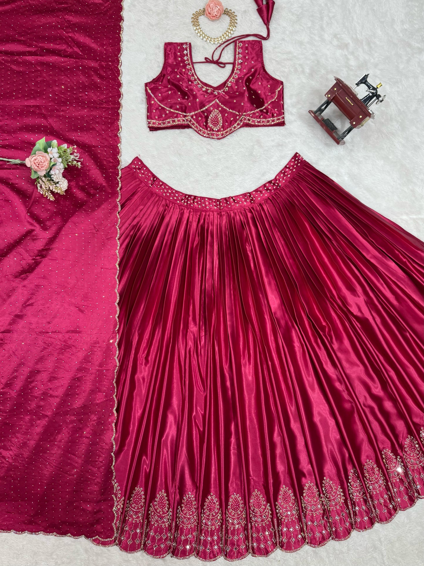 Pink Satin Silk Real Mirror Work Lehenga Choli