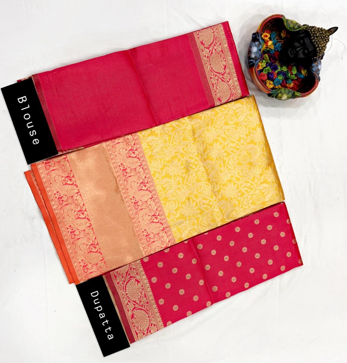 Yummy Yellow Color Kanjivaram Silk Half Lehenga Saree