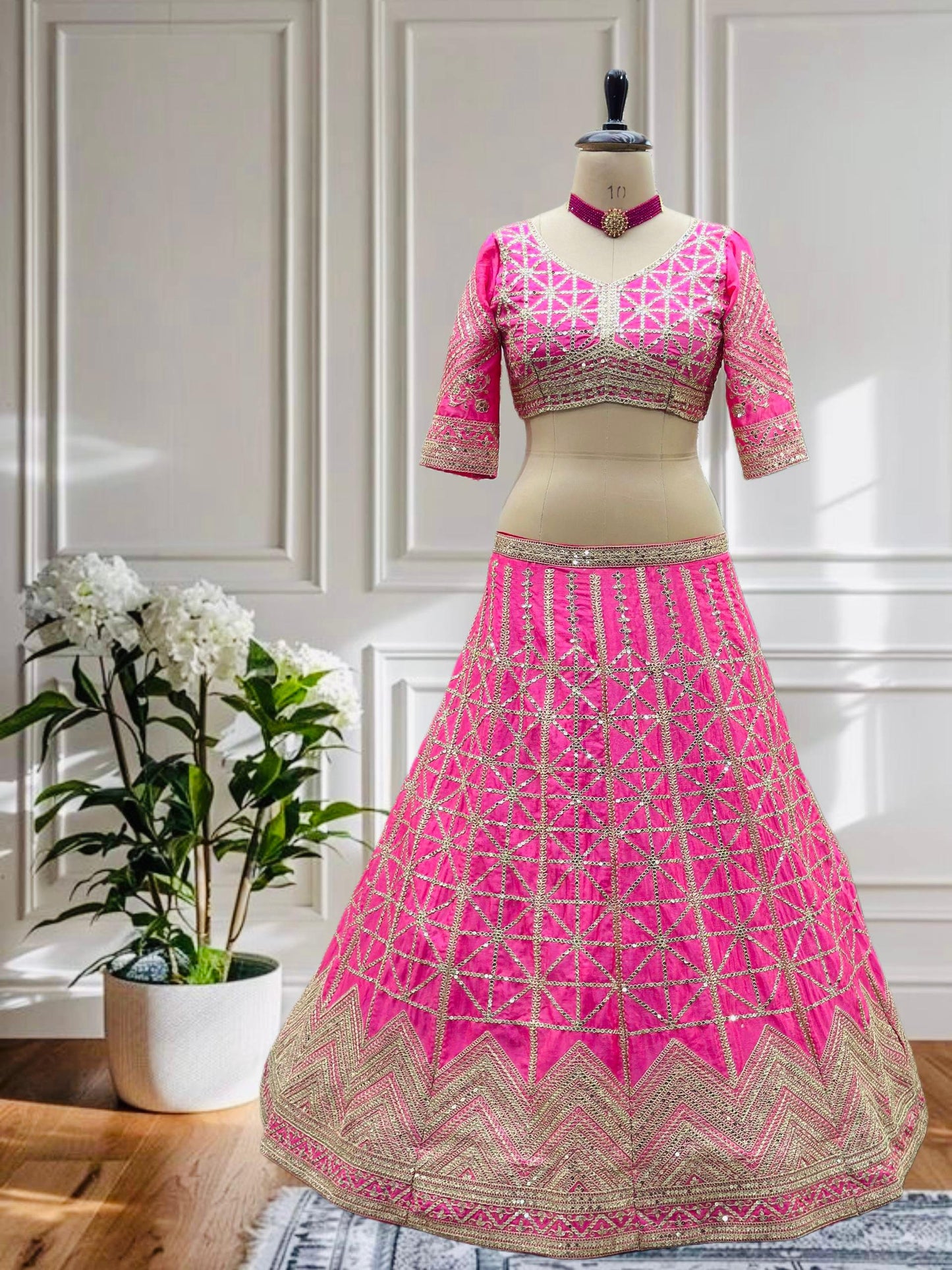 Women's Pink Color Chinon Silk Sequence Coding Work Lehenga Choli
