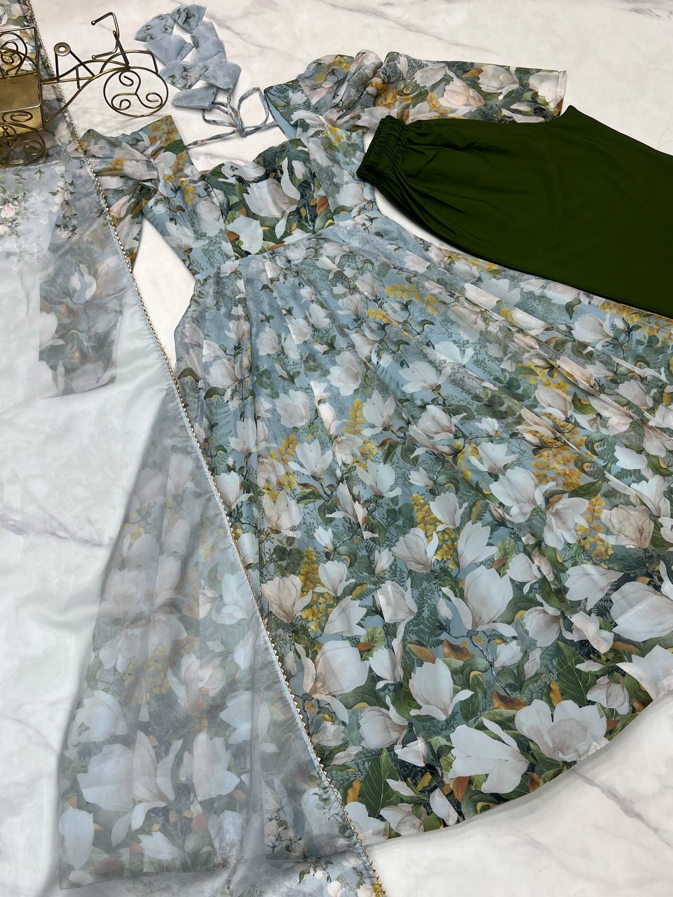 Floral Printed Organza Anarkali Fully Stiched Gown