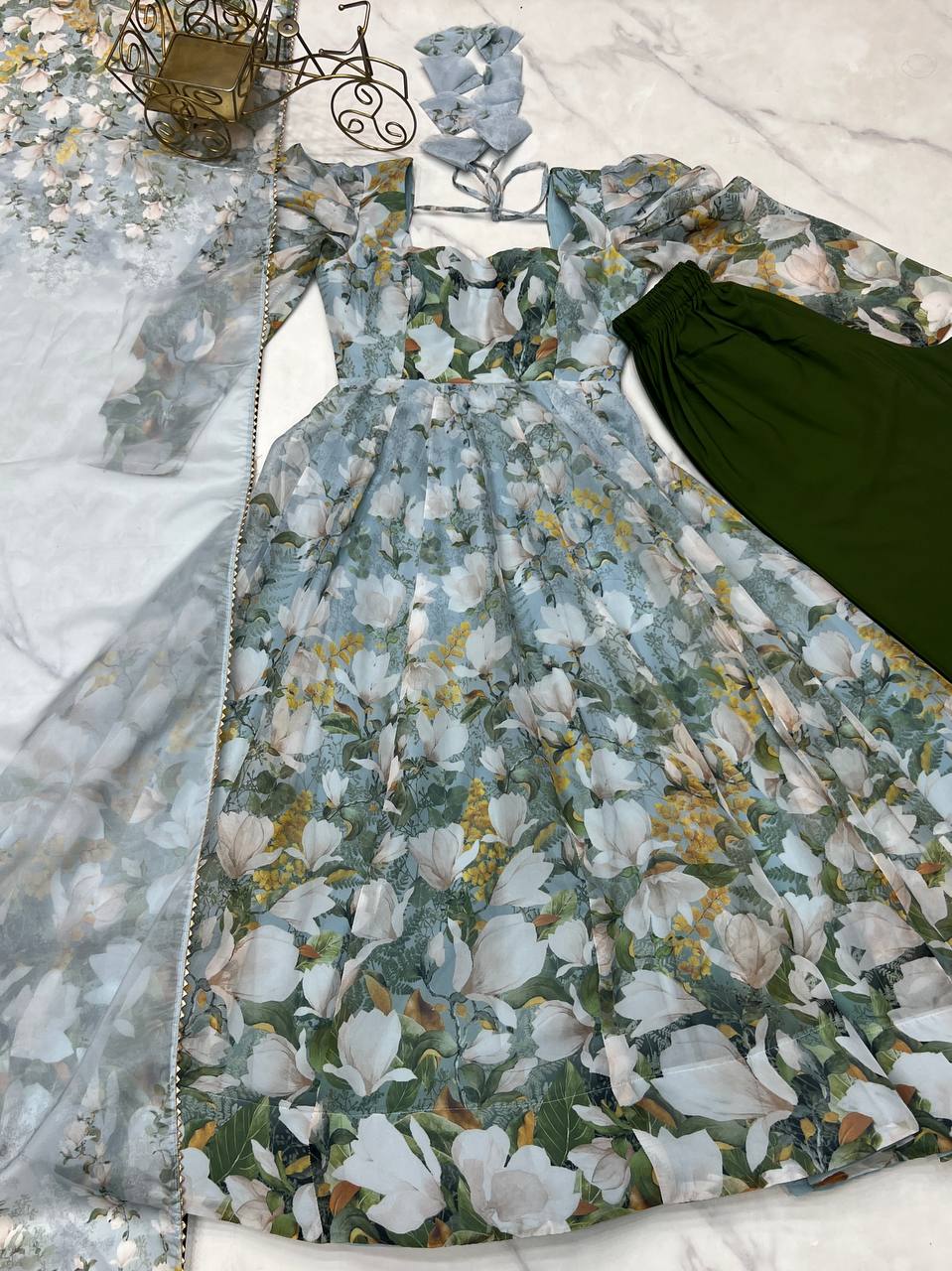 Floral Printed Organza Anarkali Fully Stiched Gown