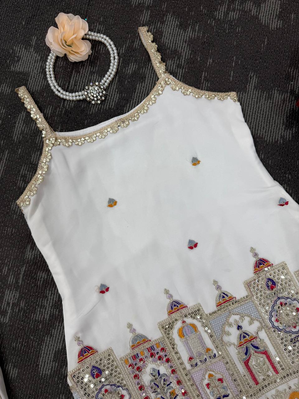 White Designer Faux Georgette Sharara Suit