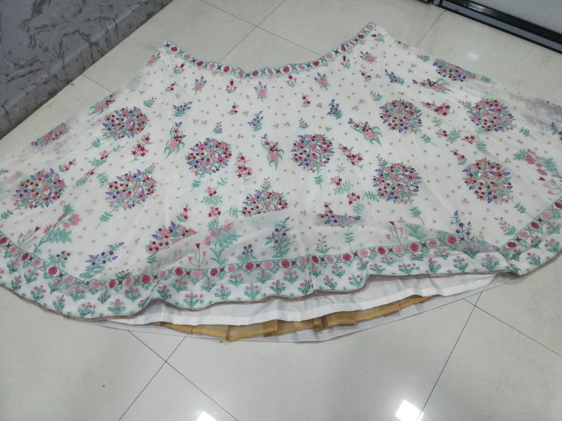 Skinny Beige Georgette Embroidary Worked Wedding Wear Lehenga Choli