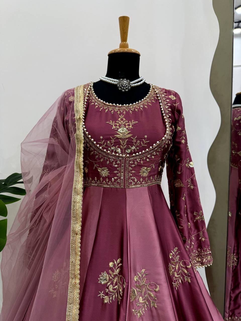 Occasion Wear Japan Satin Thread with Sequence Work Gown With Dupatta