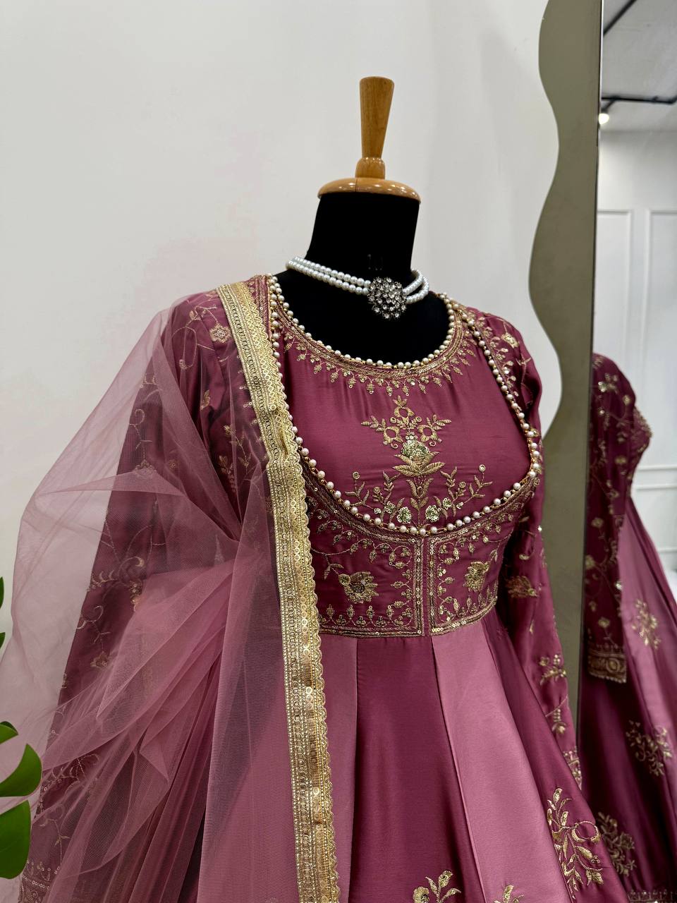 Occasion Wear Japan Satin Thread with Sequence Work Gown With Dupatta