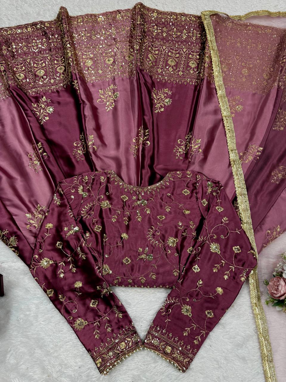 Occasion Wear Japan Satin Thread with Sequence Work Gown With Dupatta