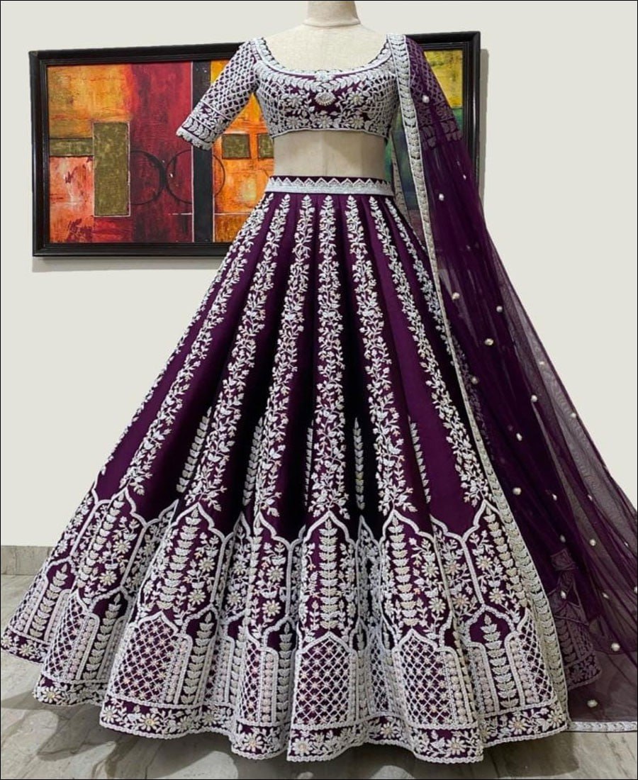 Treditional Heavy Embroidary Worked Chinon Silk Lehenga Choli