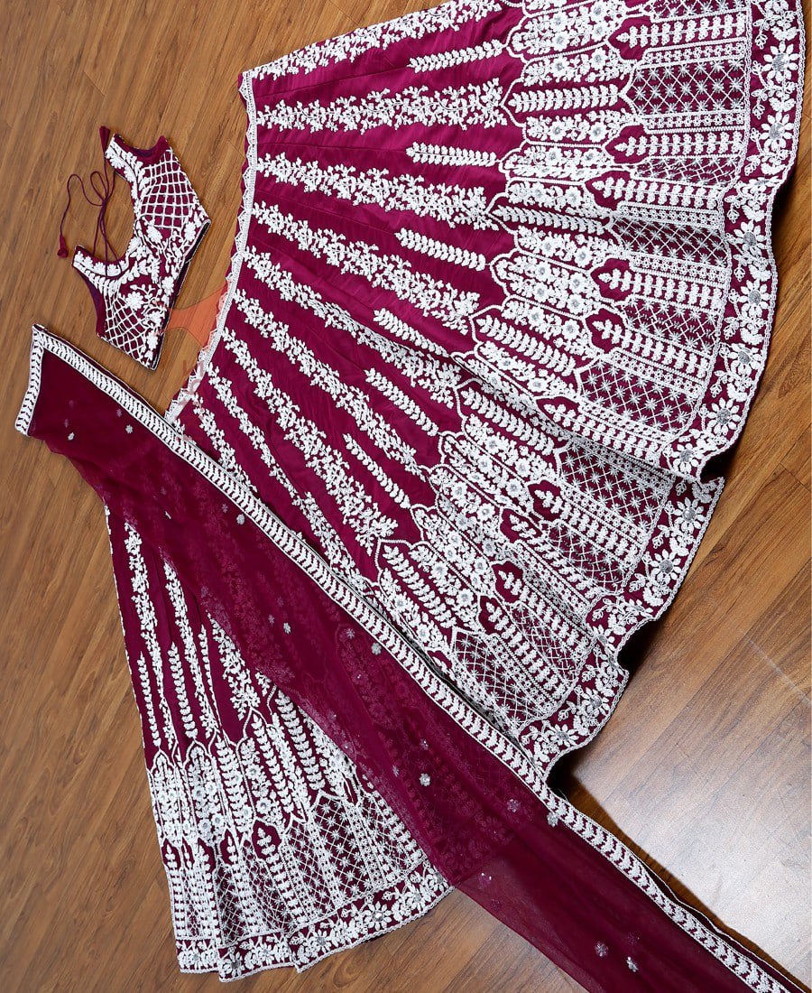 Treditional Heavy Embroidary Worked Chinon Silk Lehenga Choli