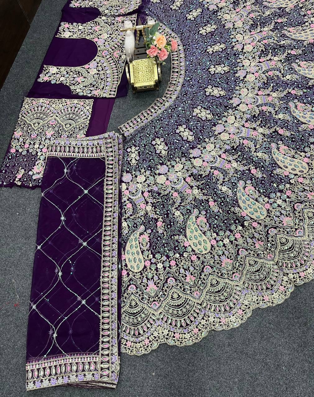 Sky Color Soft Net Coding Embroidered Work Peacock Design Lehenga Choli
