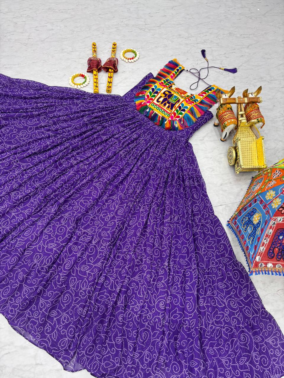Ready to Wear Full Flair Bandhej Gown For Girls