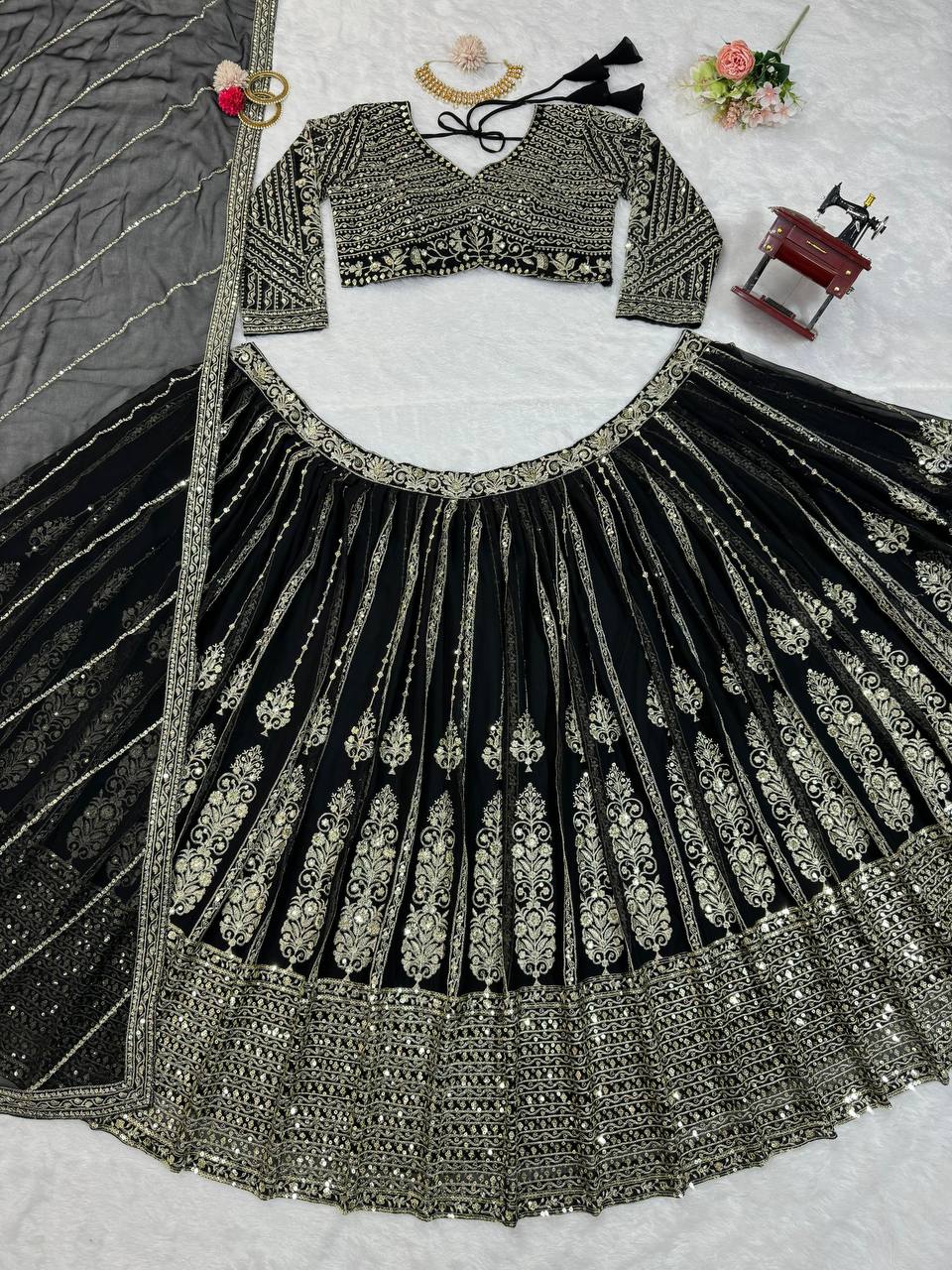 Designer Georgette Sequence Work Semi Stitched Lehenga Choli