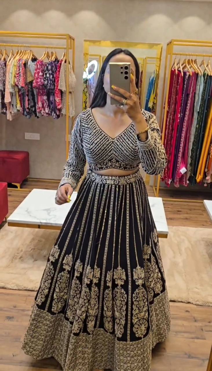 Designer Georgette Sequence Work Semi Stitched Lehenga Choli