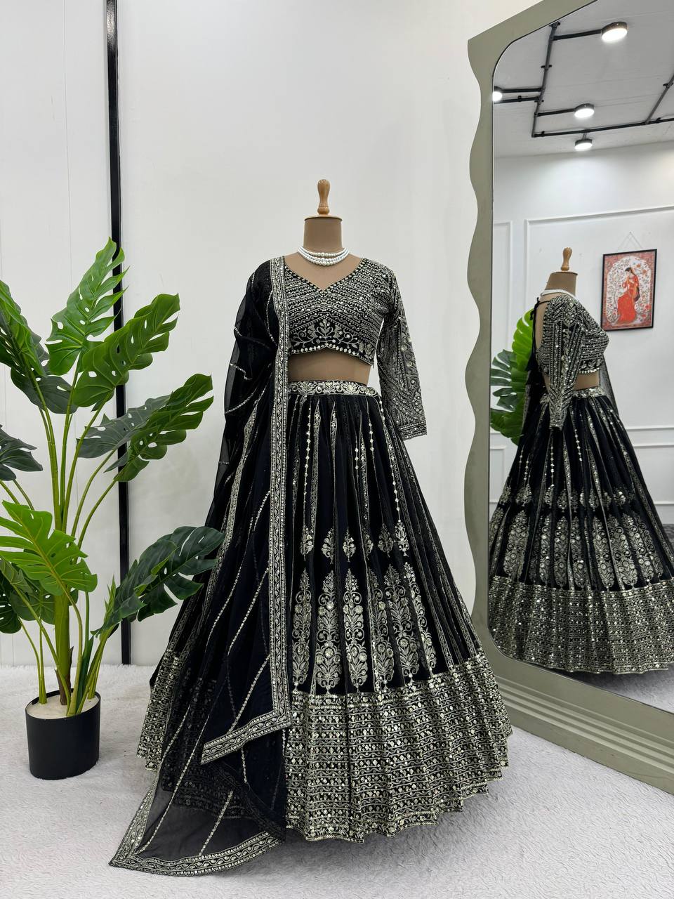 Designer Georgette Sequence Work Semi Stitched Lehenga Choli