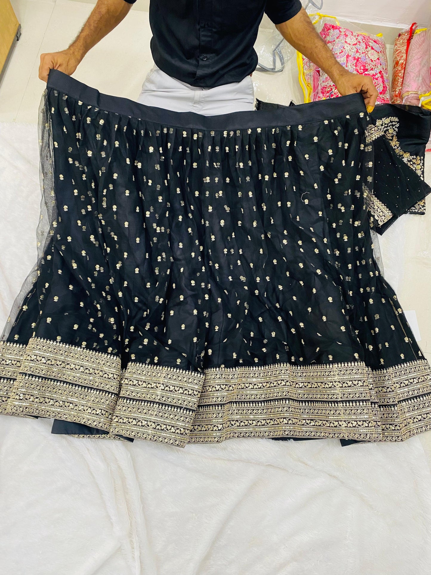 Black Soft Net Sequence Work Lehenga Choli