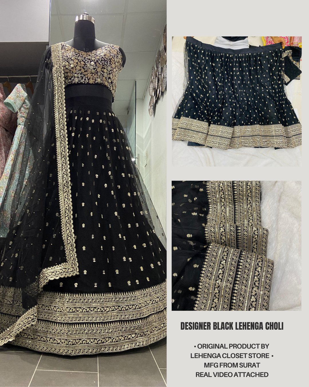 Black Soft Net Sequence Work Lehenga Choli