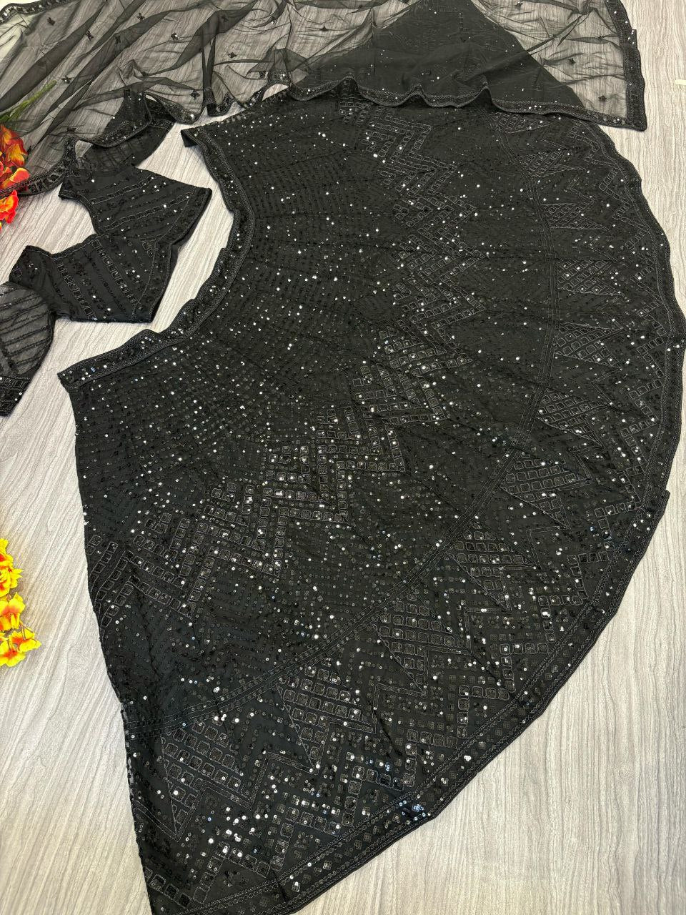 Black Net Sequence work semi stitched lehenga choli