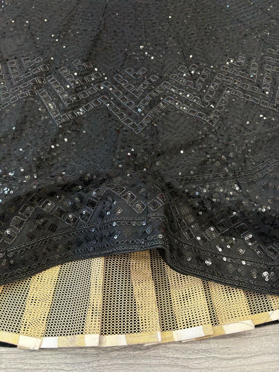 Black Net Sequence work semi stitched lehenga choli
