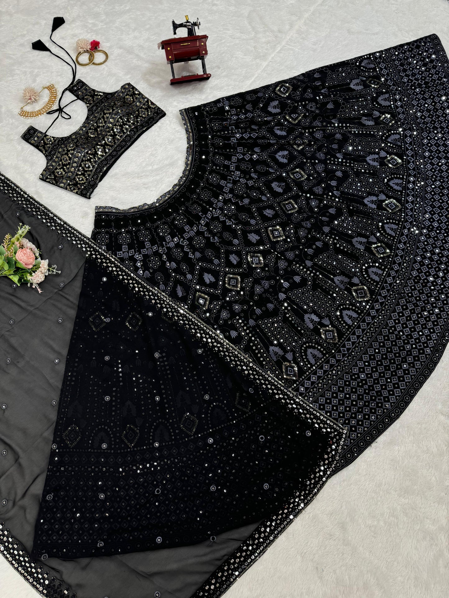Black Georgette Sequence Work Lehenga Choli