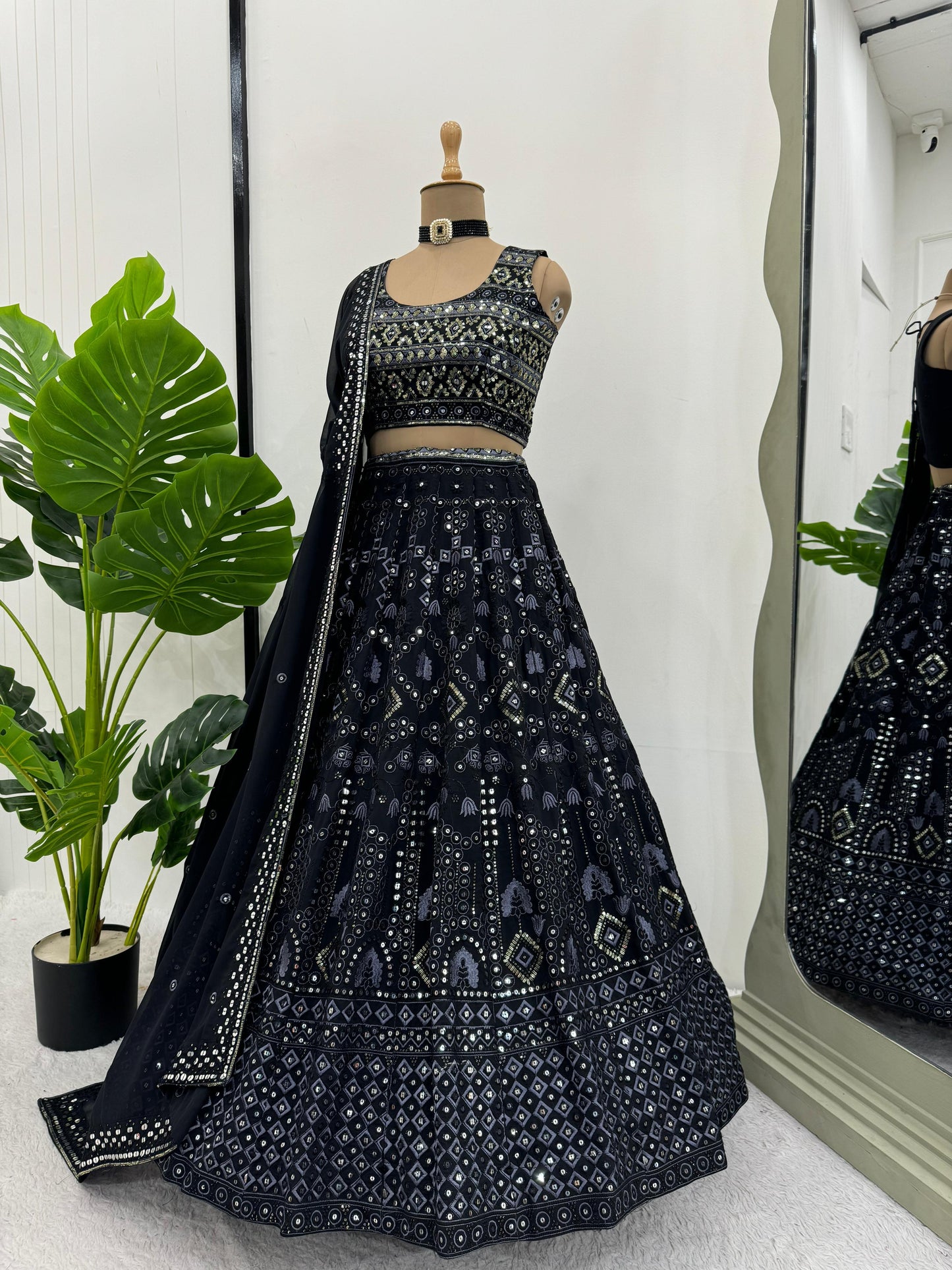 Black Georgette Sequence Work Lehenga Choli
