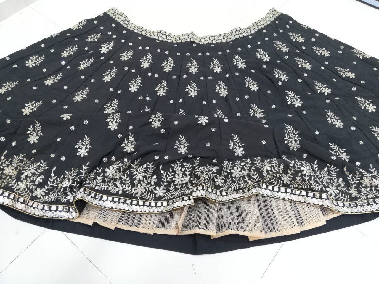 Black Art Silk Mirror Work Embroidered Lehenga Choli