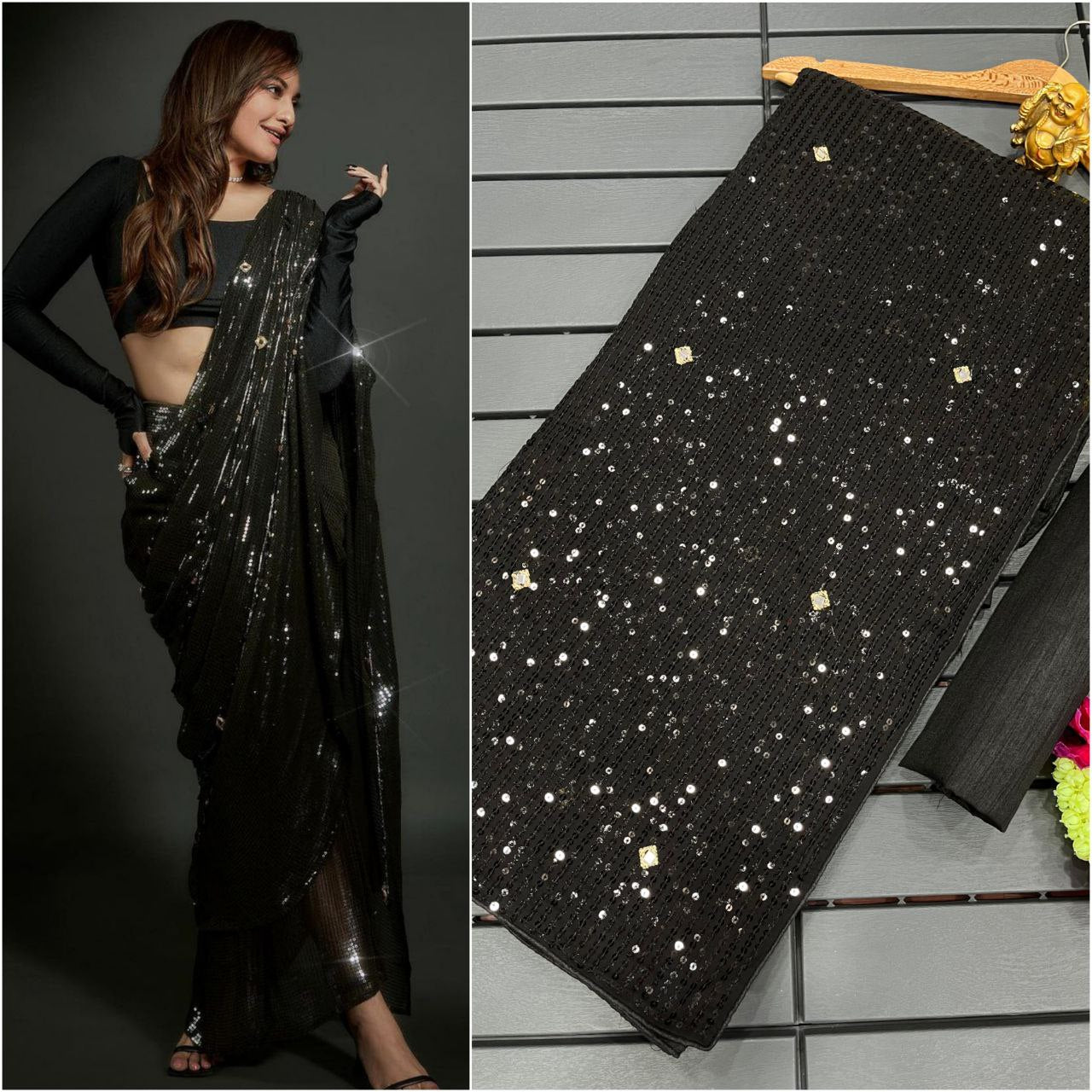Black Sequence Work Saree