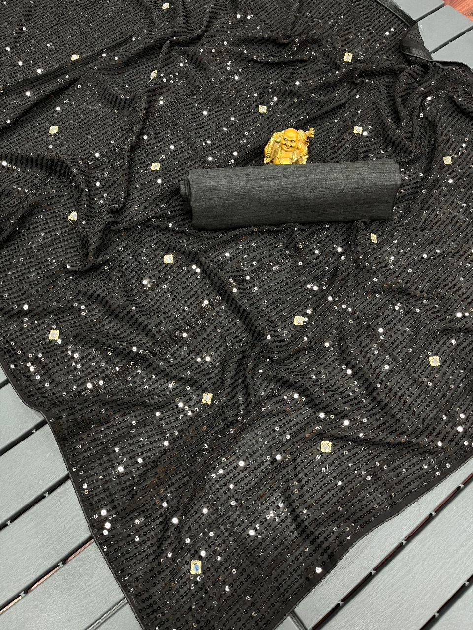 Black Sequence Work Saree