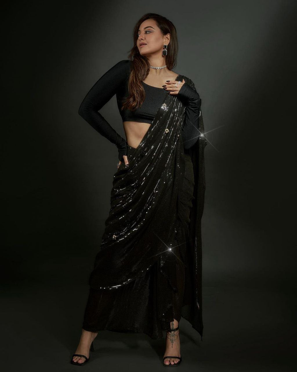 Black Sequence Work Saree