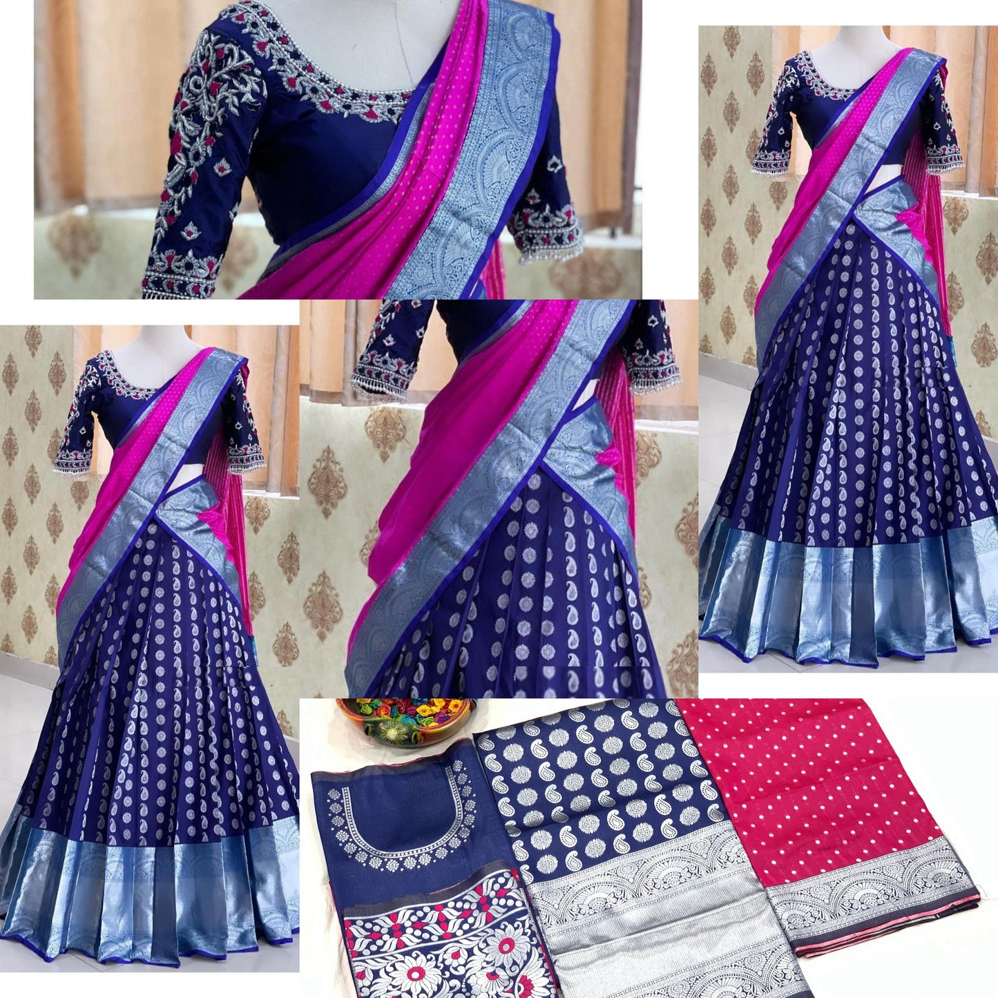 Blue Colour Kanjiveram Silk Zari Lehanga Coli