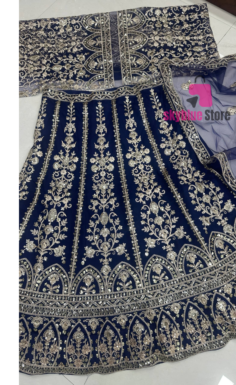 Blue Color DVD Soft Net Sequence Work Lehenga Choli For Women