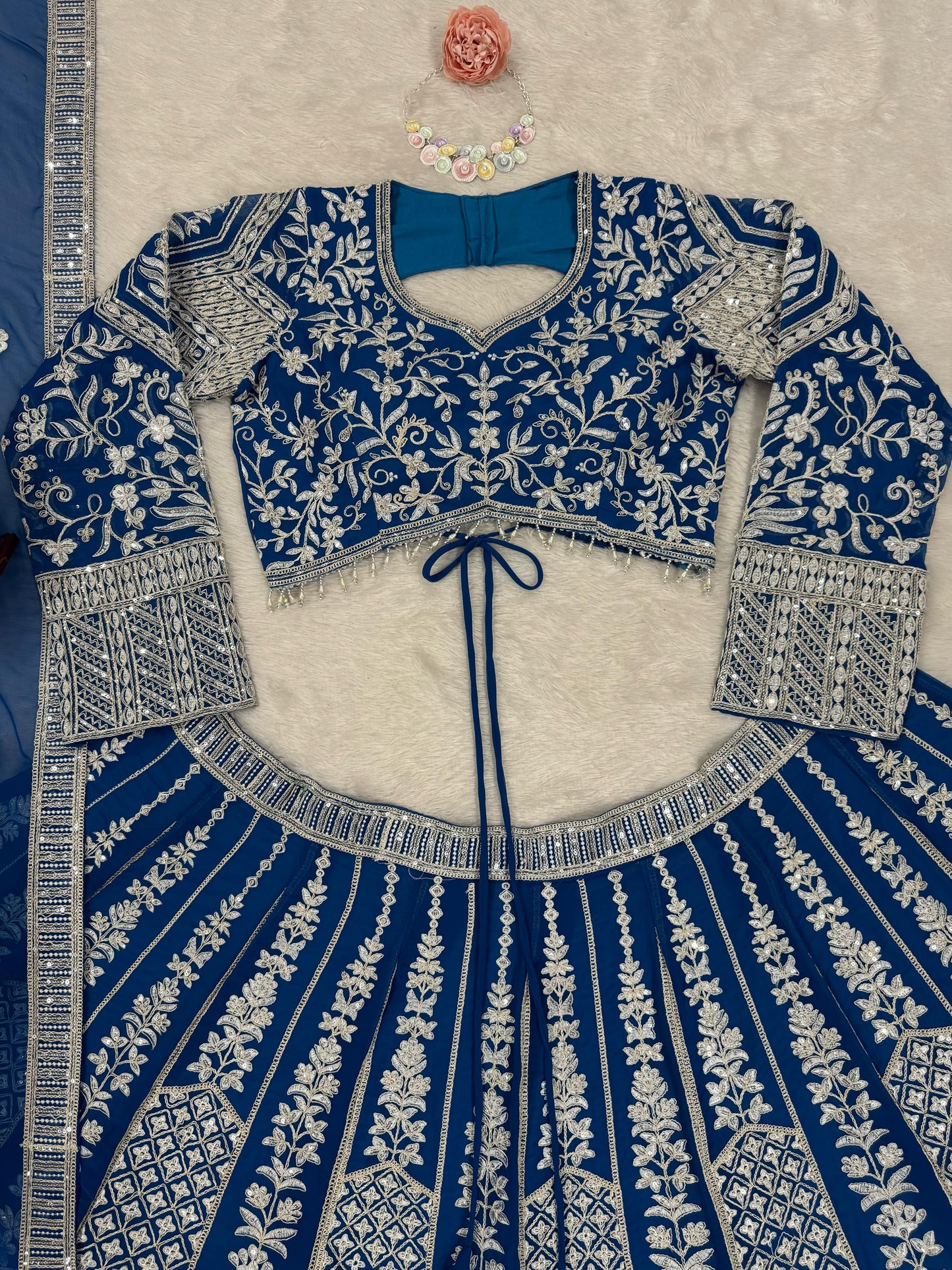 Blue Color Georgette Coding Embroidered Work Lehenga Choli