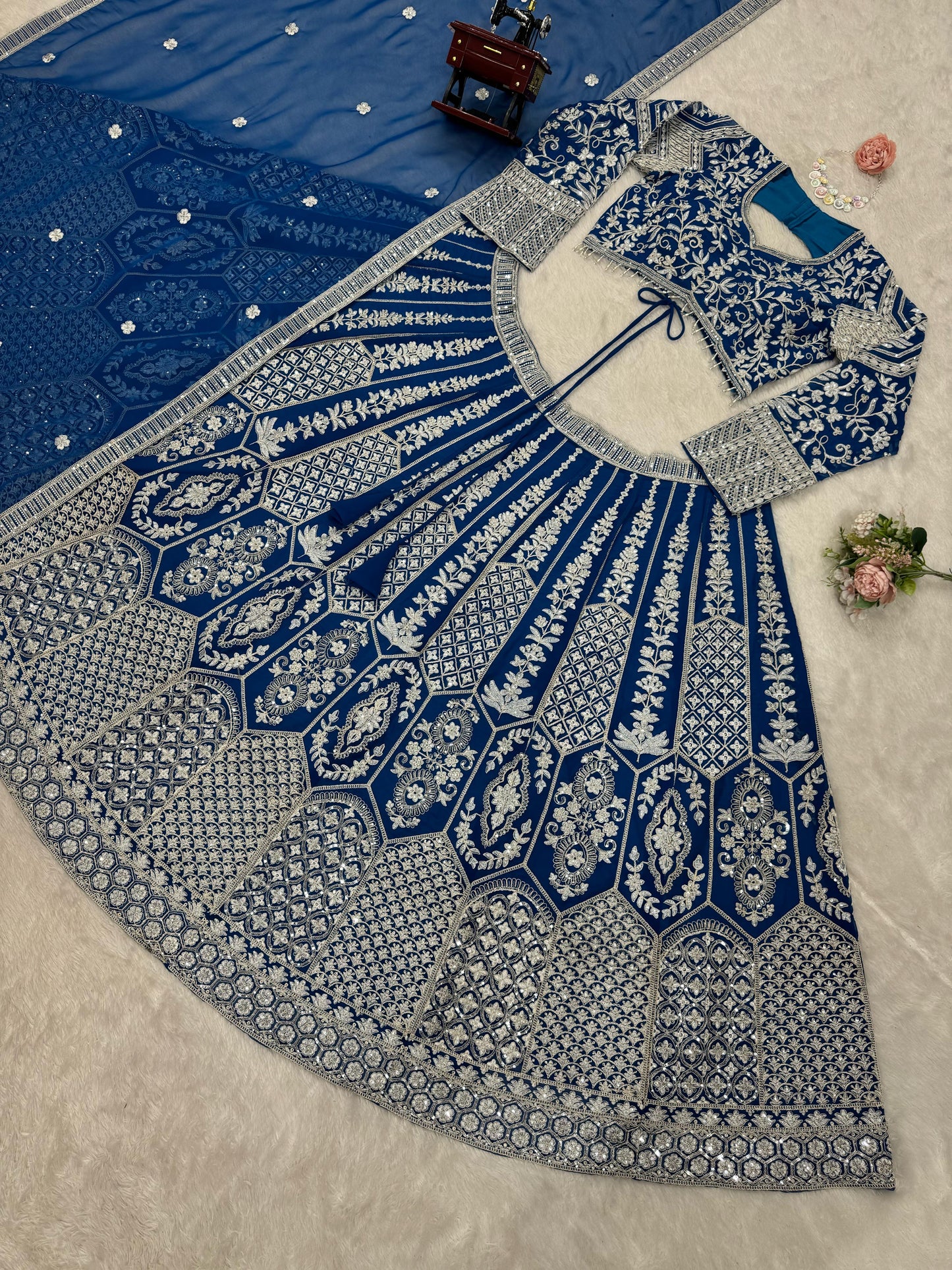 Blue Color Georgette Coding Embroidered Work Lehenga Choli