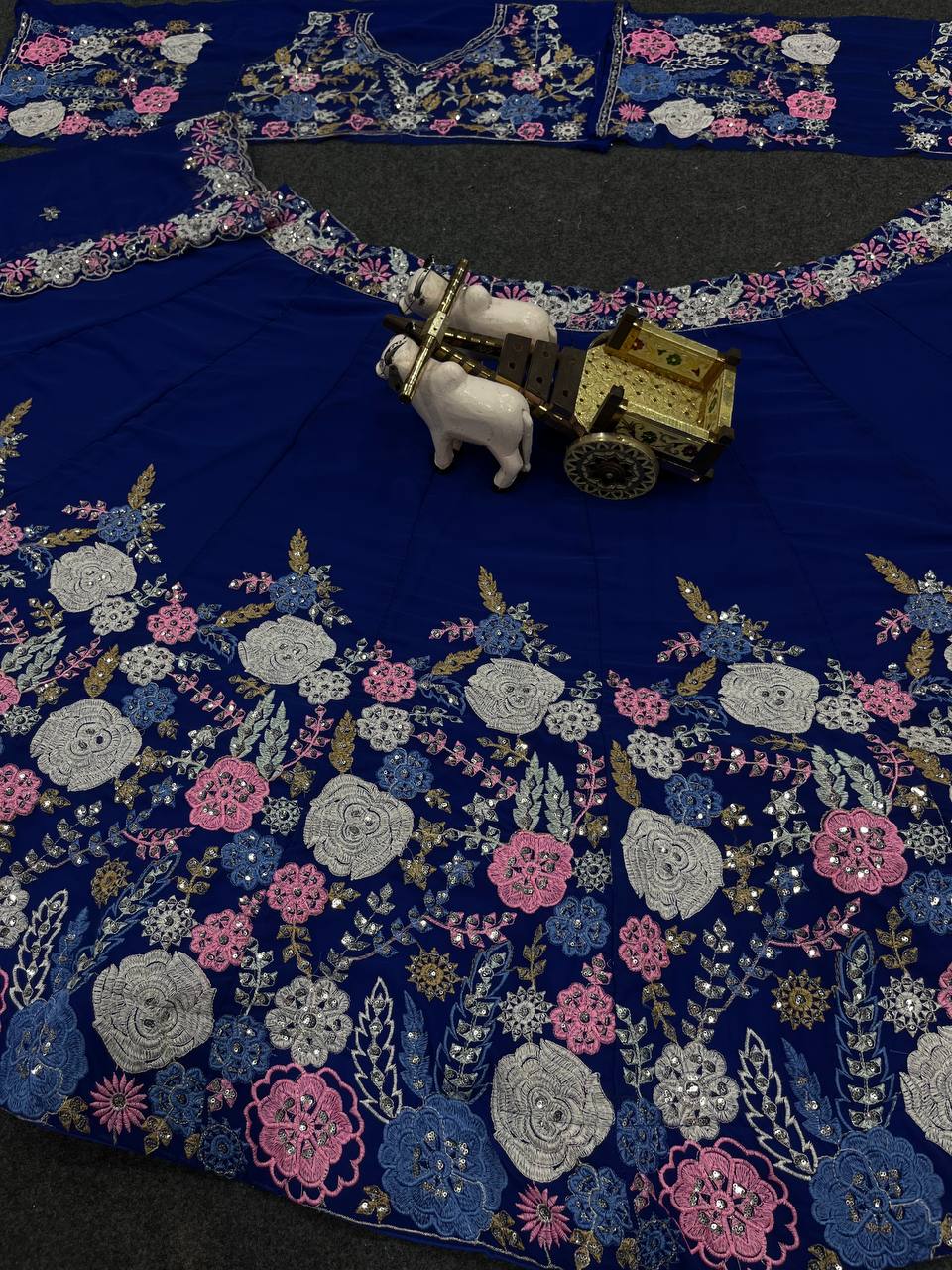 Floral Work Blue Color Georgette Heavy Lehenga Choli