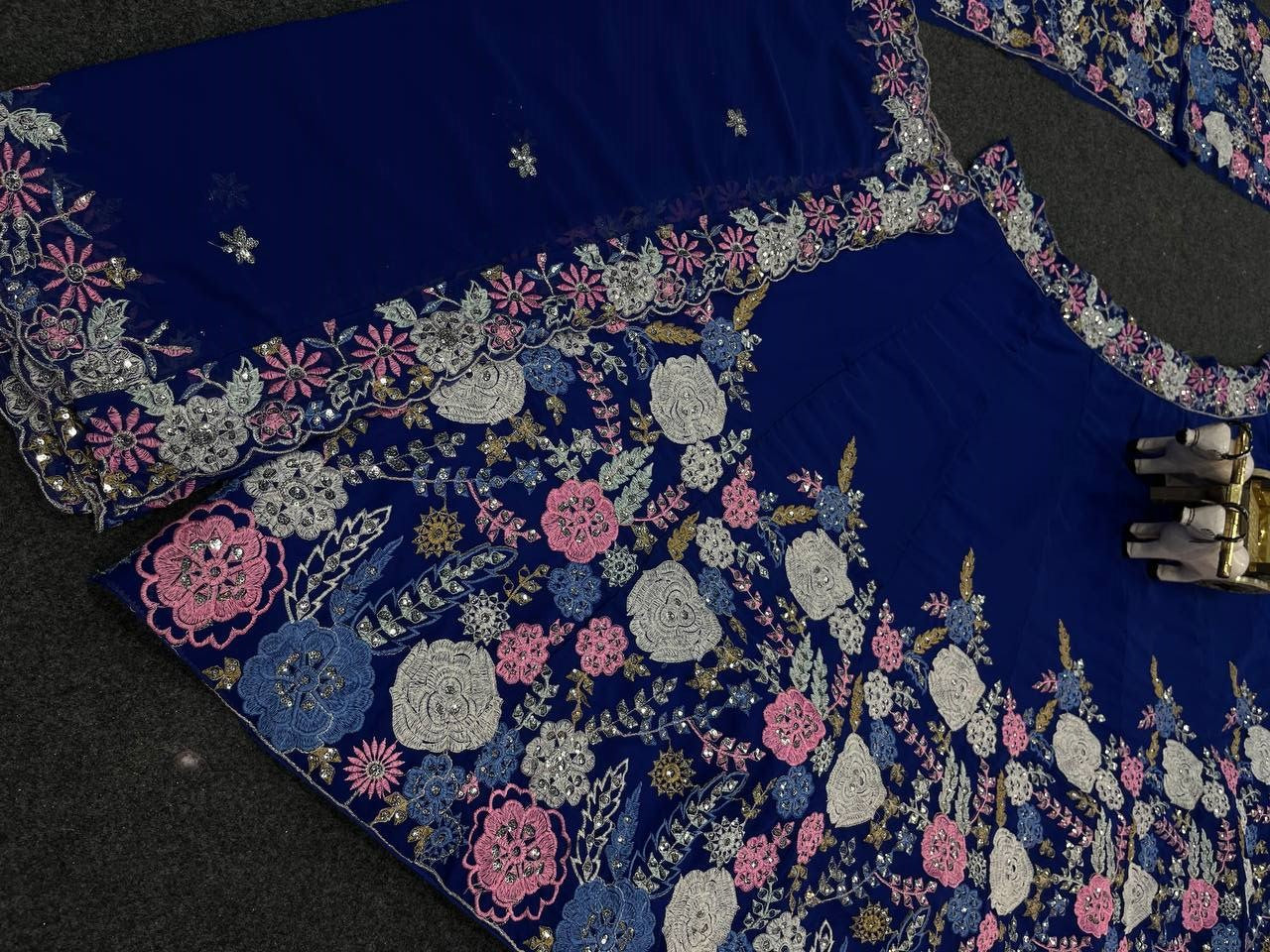 Floral Work Blue Color Georgette Heavy Lehenga Choli