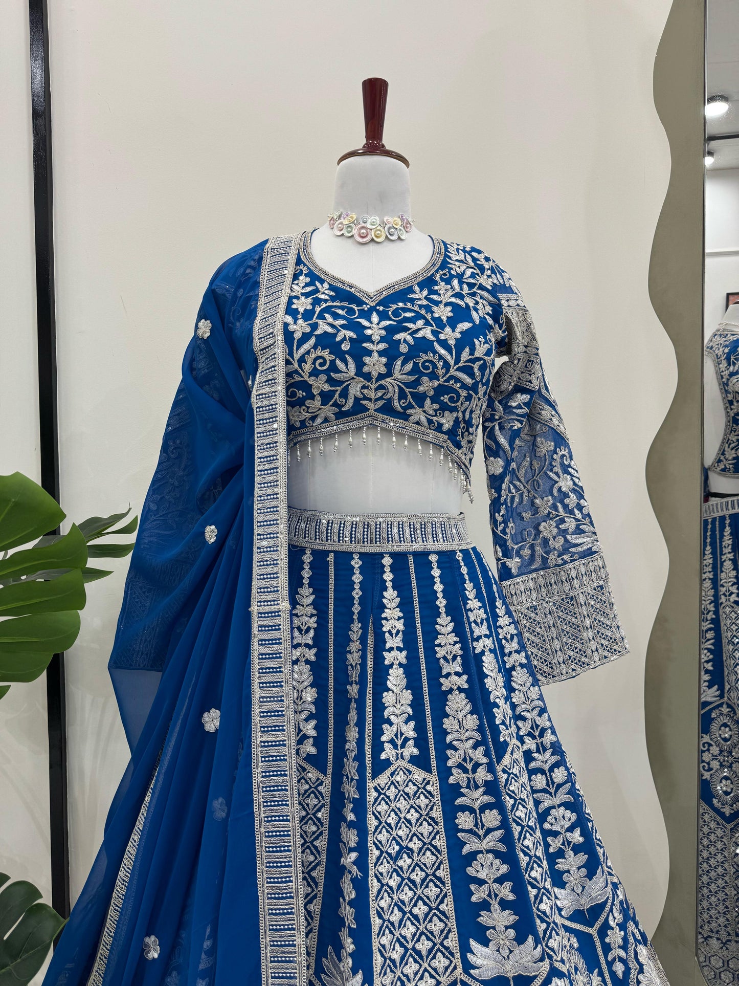 Blue Color Georgette Coding Embroidered Work Lehenga Choli
