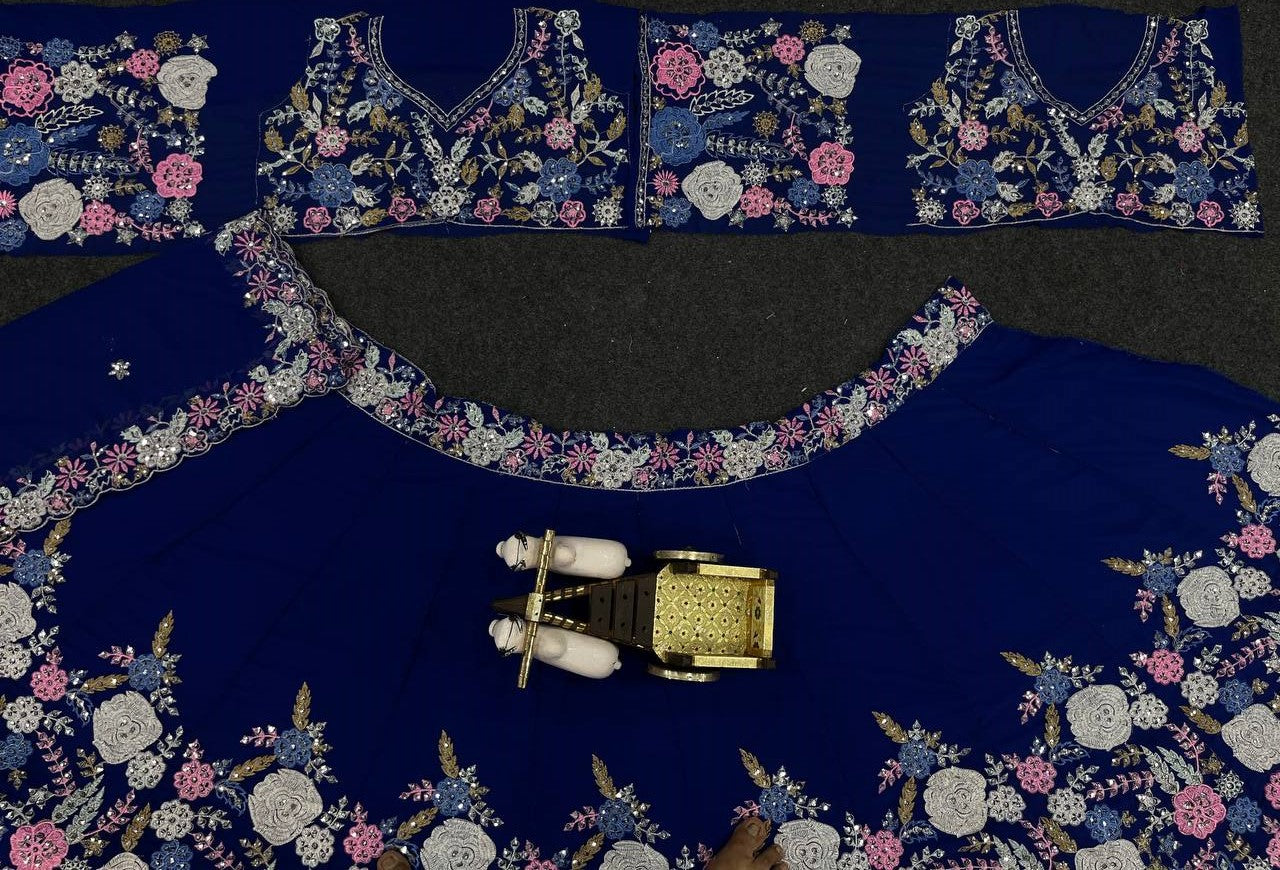 Floral Work Blue Color Georgette Heavy Lehenga Choli