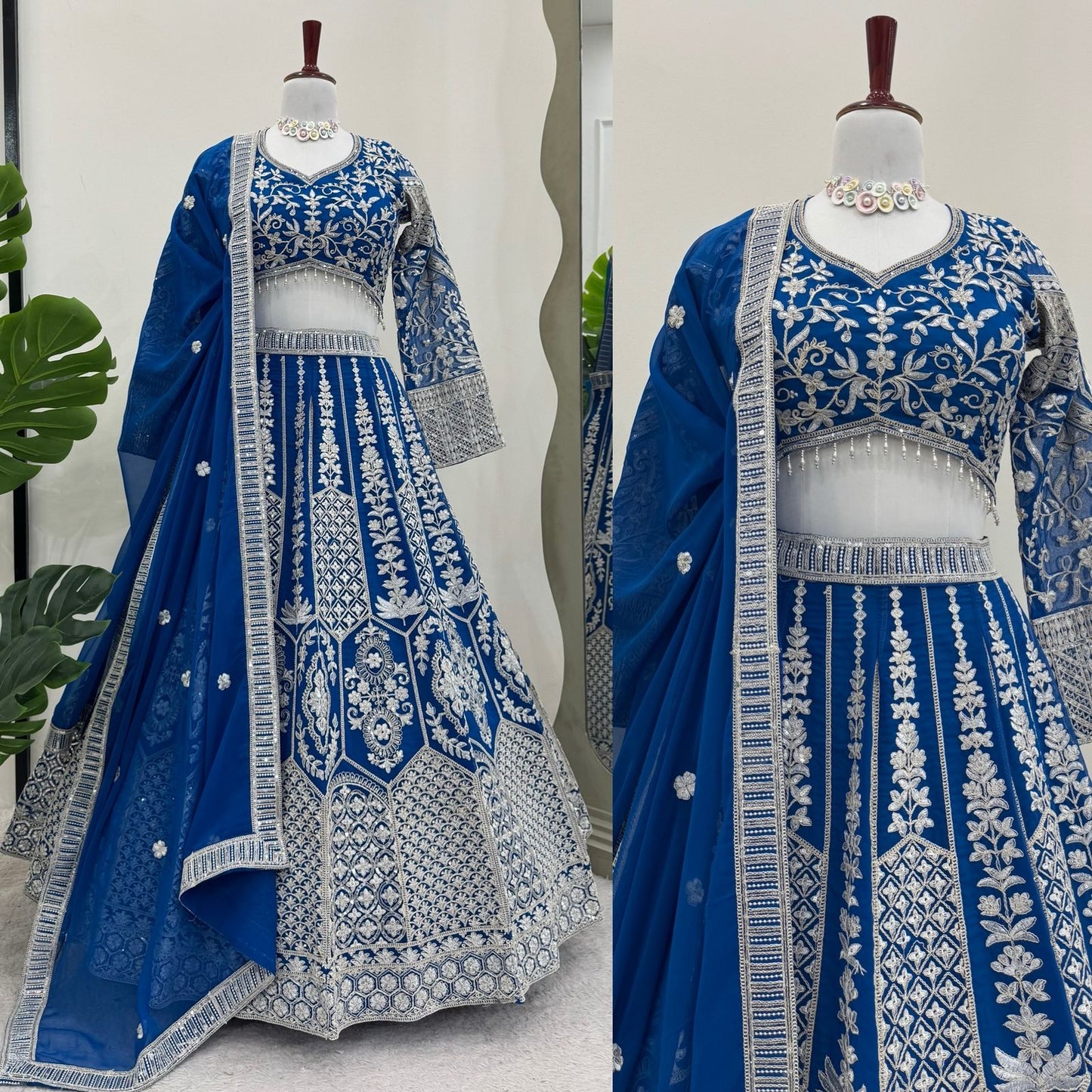 Blue Color Georgette Coding Embroidered Work Lehenga Choli