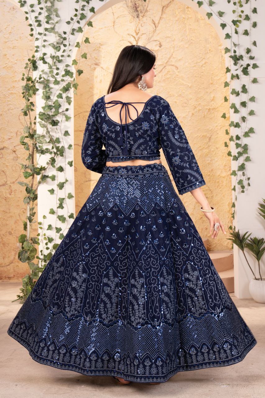 Navy Blue Georgette Embroidered Lehenga Choli