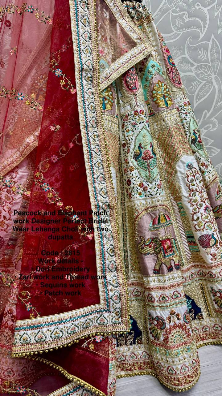 Grand Bridal Look – Silk Lehenga Choli with Codding Embroidery & Two Dupattas
